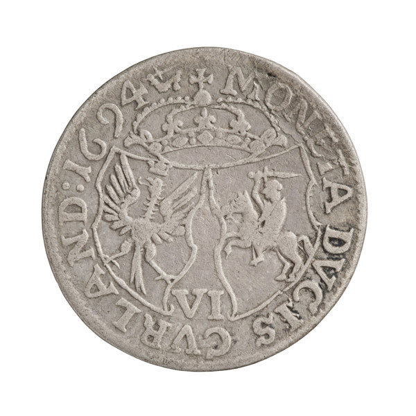 Obverse: In the border a male bust in armor and a wig turned to the right, separating the