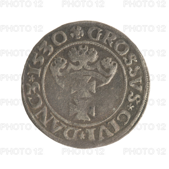 Gdansk grosz, Sigismund I the Old (King of Poland; 1506–1548). Silver coin (grosz), 1530. Obverse:
