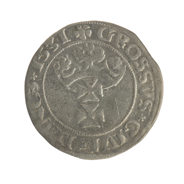 Gdansk grosz, Sigismund I the Old (King of Poland; 1506–1548). Polish coin of the Jagiellon dynasty
