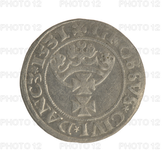 Gdansk grosz, Sigismund I the Old (King of Poland; 1506–1548). Obverse: Crowned male bust in