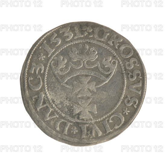 Gdansk grosz, Sigismund I the Old (King of Poland; reign 1506–1548). Polish coin, Jagiellon dynasty