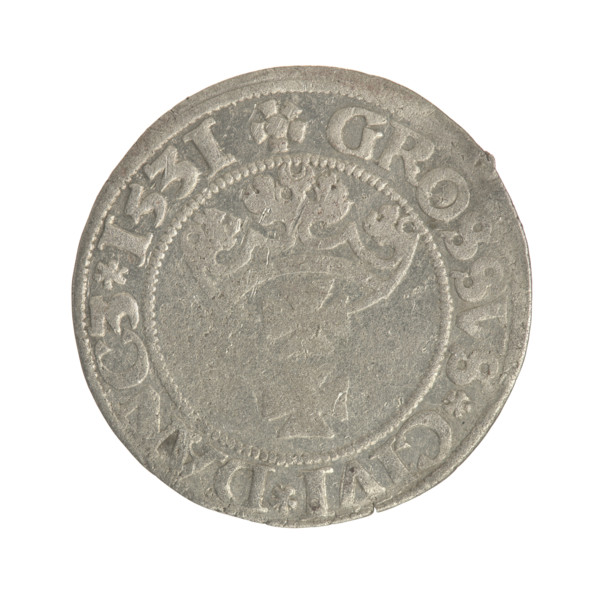 Gdansk grosz, Sigismund I the Old (King of Poland; 1506–1548). Polish coin (1531) of the Jagiellon
