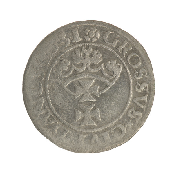 Gdansk grosz, Sigismund I the Old (King of Poland; 1506–1548). Polish coin, Jagiellon dynasty.