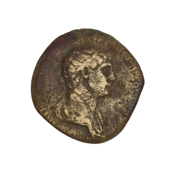 Dupondius, Trajan (53–117; Roman emperor 98–117). Obverse: bust of Trajan with laurel wreath and