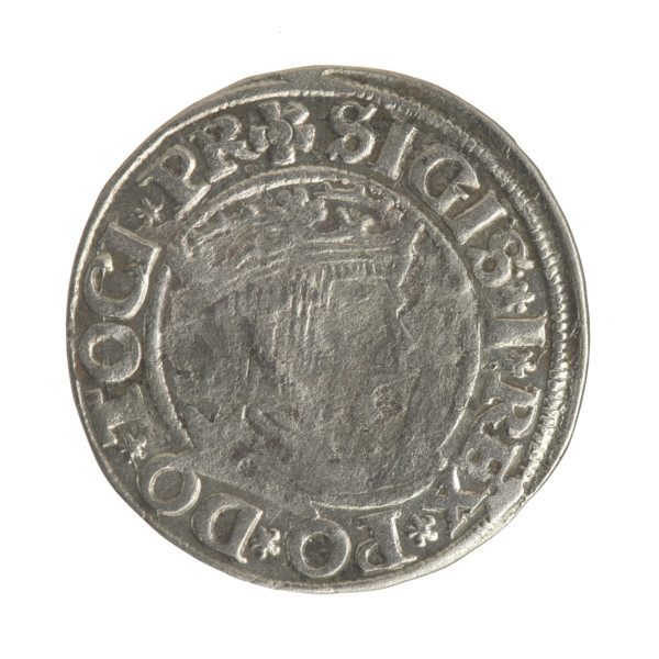 Gdansk grosz, Sigismund I the Old (King of Poland; 1506–1548). Silver coin, 1532. Obverse: Crowned