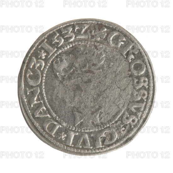 Gdansk grosz, Sigismund I the Old (King of Poland; 1506–1548). Silver coin (grosz), 1532. Obverse: