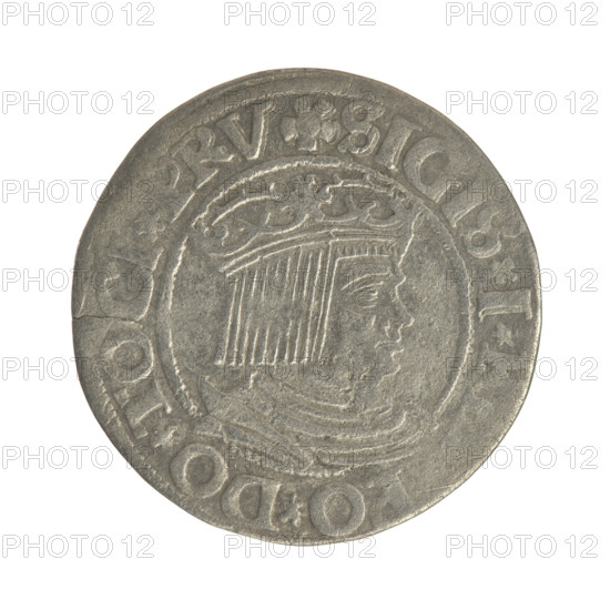 Gdansk grosz, Sigismund I the Old (King of Poland; 1506–1548). Obverse: Crowned male bust in