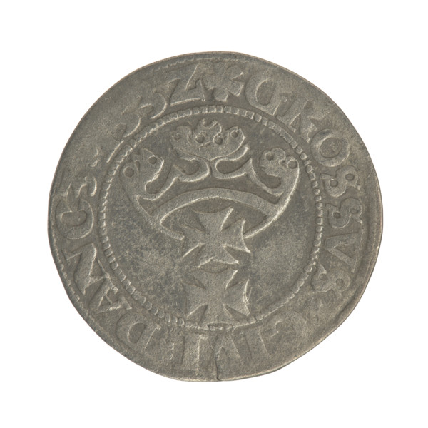 Gdansk grosz, Sigismund I the Old (King of Poland; 1506–1548). Silver coin (grosz). Obverse: