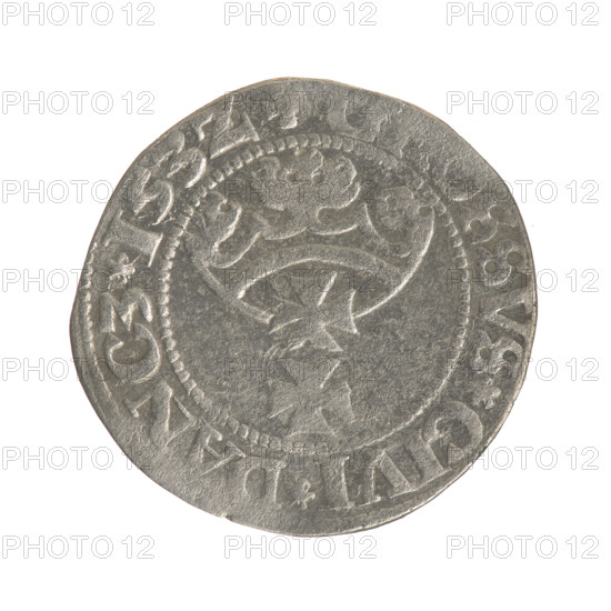 Gdansk grosz, Sigismund I the Old (King of Poland; 1506–1548). Polish coin, Jagiellon dynasty.
