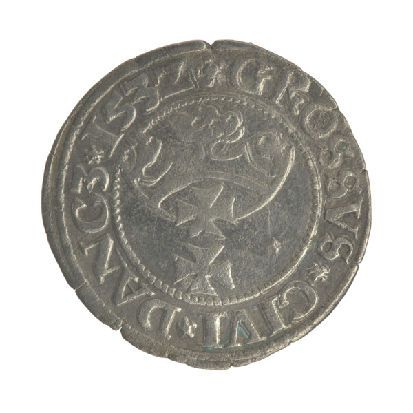 Gdansk grosz, Sigismund I the Old (King of Poland; 1506–1548). Obv.: Crowned male bust in profile