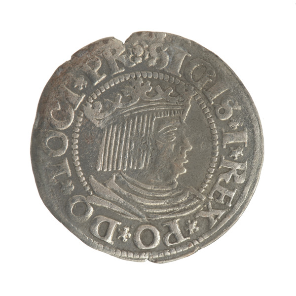 Gdansk grosz, Sigismund I the Old (King of Poland; 1506–1548). Silver coin (grosz). Obverse: