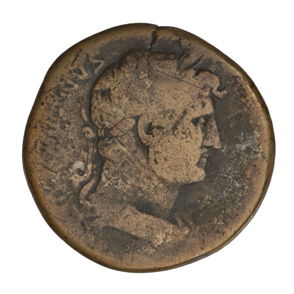 Sestertius of Hadrian (76–138; Roman emperor 117–138). Obverse: head of Hadrian in laurel wreath