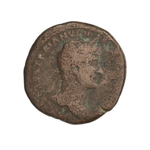 Hadrian (76–138; Roman emperor 117–138). Coin (119–138). Obverse: Bust of Hadrian with laurel