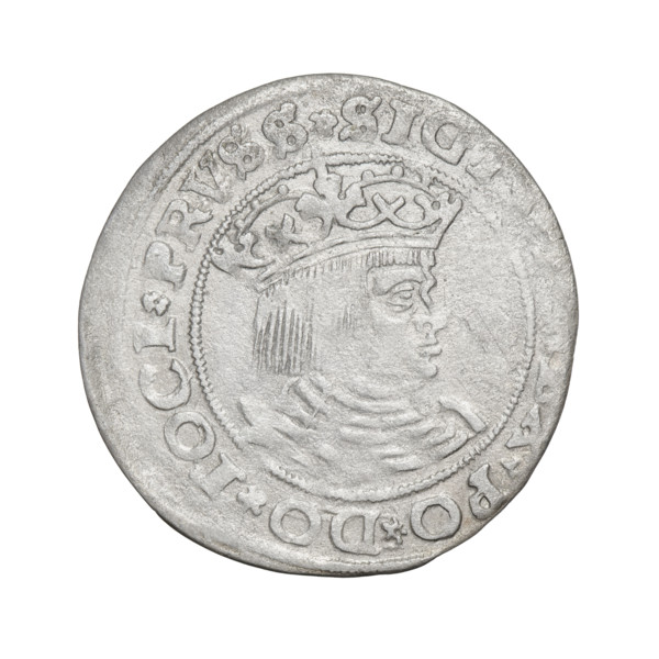 Prussian grosz, Sigismund I the Old (King of Poland; 1506–1548). Obverse: Crowned male bust in