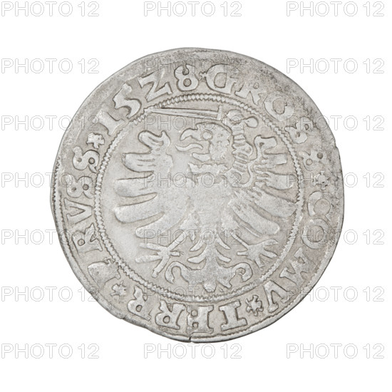 Prussian grosz, Sigismund I the Old (King of Poland; 1506–1548); 1528; Torun, Poland. Obv.: Crowned
