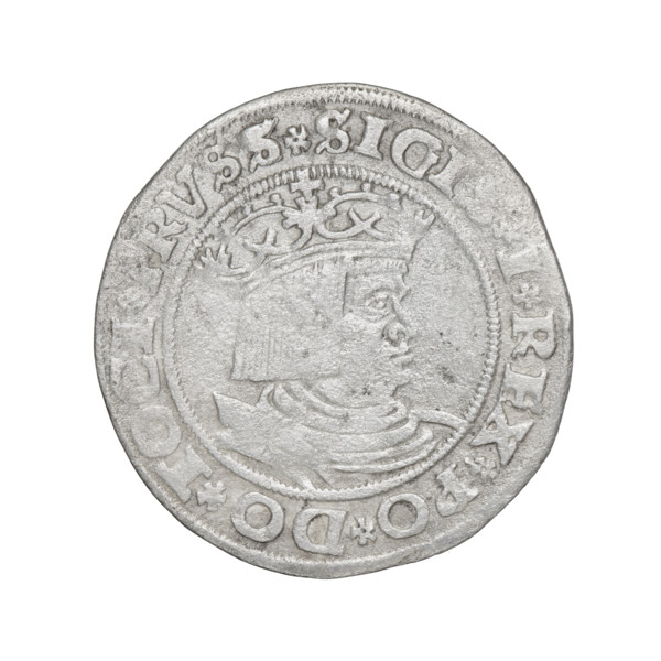Prussian grosz, Sigismund I the Old (King of Poland; 1506–1548). Obverse: Crowned male bust in