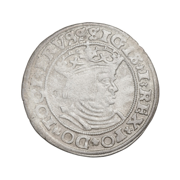 Prussian grosz, Sigismund I the Old (King of Poland; 1506–1548). Obverse: Crowned male bust in