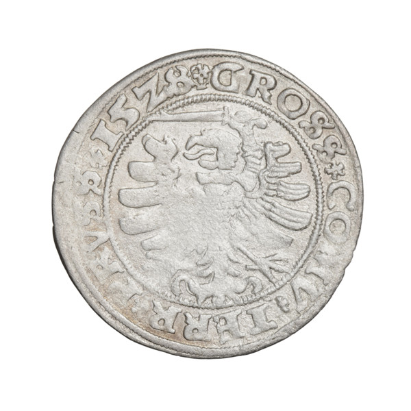 Prussian grosz, Sigismund I the Old (King of Poland; 1506–1548). Obverse: Crowned male bust in