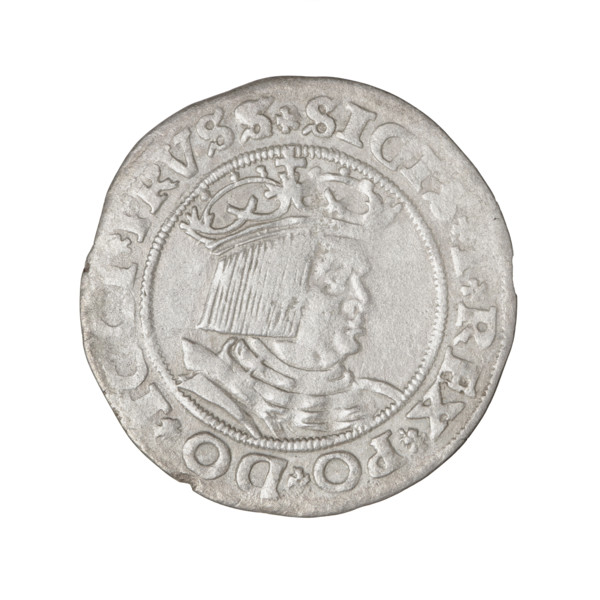 Prussian grosz, Sigismund I the Old (King of Poland; 1506–1548). Obverse: Crowned male bust in