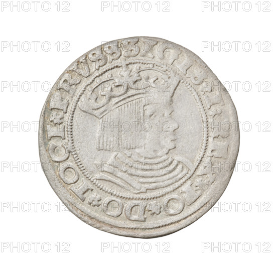 Prussian grosz, Sigismund I the Old (King of Poland; 1506–1548); 1528. Obverse: Crowned male bust
