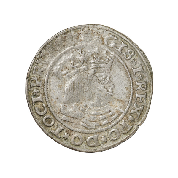 Prussian grosz, Sigismund I the Old (King of Poland; 1506–1548). Obverse: crowned male bust in
