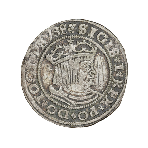 Prussian grosz, Sigismund I the Old (King of Poland; 1506–1548); obverse: crowned male bust in