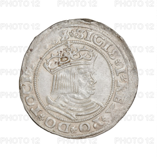 Prussian grosz, Sigismund I the Old (King of Poland; 1506–1548); obverse: crowned male bust in