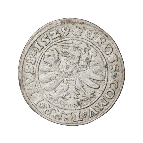 Prussian grosz, Sigismund I the Old (King of Poland; 1506–1548); obverse: crowned male bust in