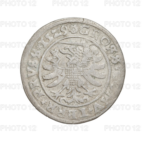 Prussian grosz, 1529, Torun, Poland. Obverse: Crowned male bust in profile turned to the right; in