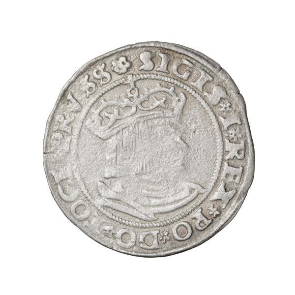 Prussian grosz, Sigismund I the Old (King of Poland; 1506–1548). Obverse: Crowned male bust in