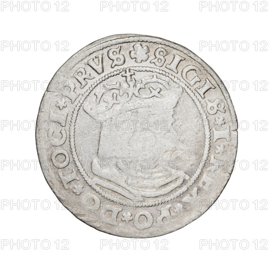 Prussian grosz, Sigismund I the Old (King of Poland; 1506–1548); silver coin (grosz), 1529, Torun,