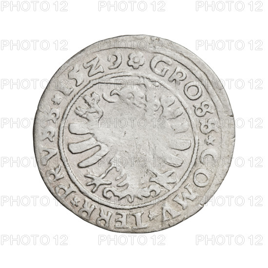 Prussian grosz, Sigismund I the Old (King of Poland; 1506–1548). Obverse: Crowned male bust in