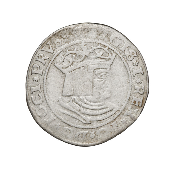 Prussian grosz, Sigismund I the Old (King of Poland; 1506–1548); 1529; Torun, Poland. Obverse: