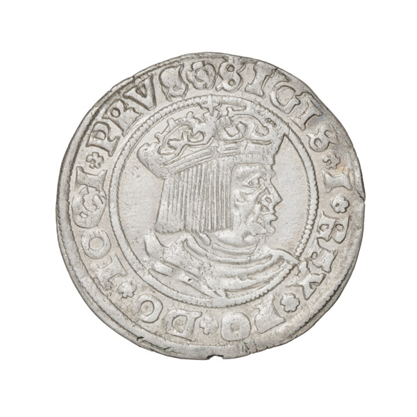 Prussian grosz, Sigismund I the Old (King of Poland; 1506–1548); 1529; Torun, Poland. Obverse: