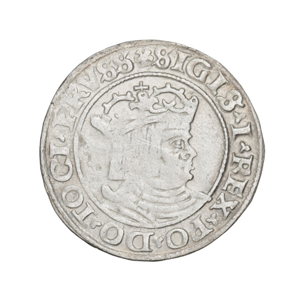 Prussian grosz, Sigismund I the Old (King of Poland; 1506–1548); obverse: crowned male bust in