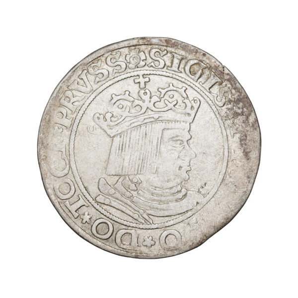 Prussian grosz, Sigismund I the Old (King of Poland; 1506–1548); obverse: crowned male bust in