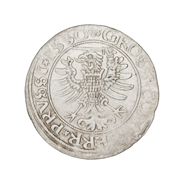 Prussian grosz, Sigismund I the Old (King of Poland; 1506–1548), 1530. Obverse: Crowned male bust