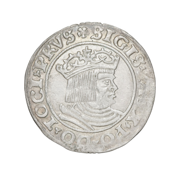 Prussian grosz, 1530. Obverse: crowned male bust in profile turned to the right, in the rim between
