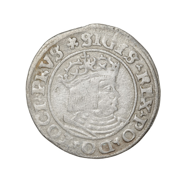 Prussian grosz, Sigismund I the Old (King of Poland; 1506–1548). Obverse: Crowned male bust in