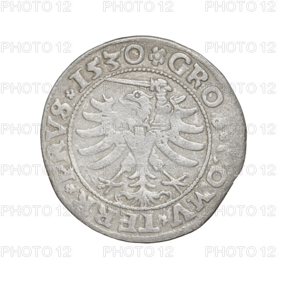 Prussian grosz, Sigismund I the Old (King of Poland; 1506–1548). Obverse: Crowned male bust in