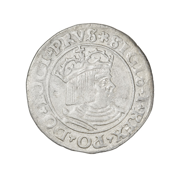 Prussian grosz, Sigismund I the Old (King of Poland; 1506–1548). Obverse: Crowned male bust in