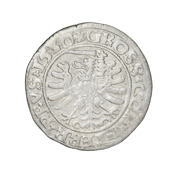 Prussian grosz, Sigismund I the Old (King of Poland; 1506–1548). Obverse: Crowned male bust in