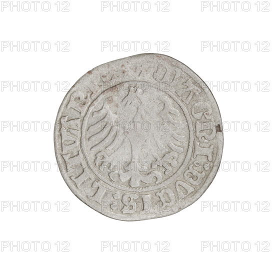 Lithuanian half-grosz, Sigismund I the Old (king of Poland; 1506–1548). Obverse: Pogon (Lithuanian