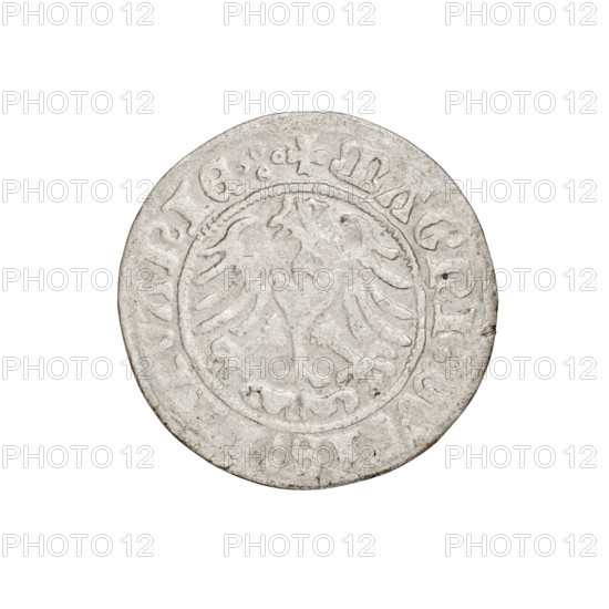Lithuanian half-grosz, Sigismund I the Old (King of Poland; 1506–1548). Obverse: Pogon turned left;