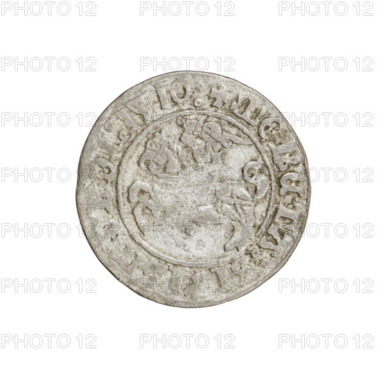 Lithuanian half-grosz, Sigismund I the Old (King of Poland; 1506–1548). Obverse: Pogon (Lithuanian