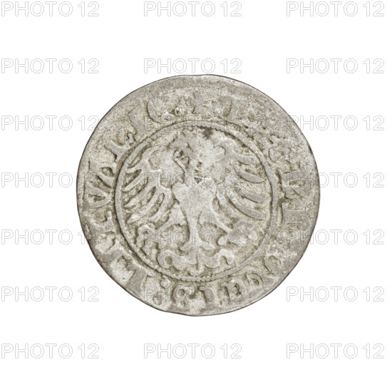 Lithuanian half-grosz, Sigismund I the Old (King of Poland; 1506–1548). Obverse: Pogon (Lithuanian