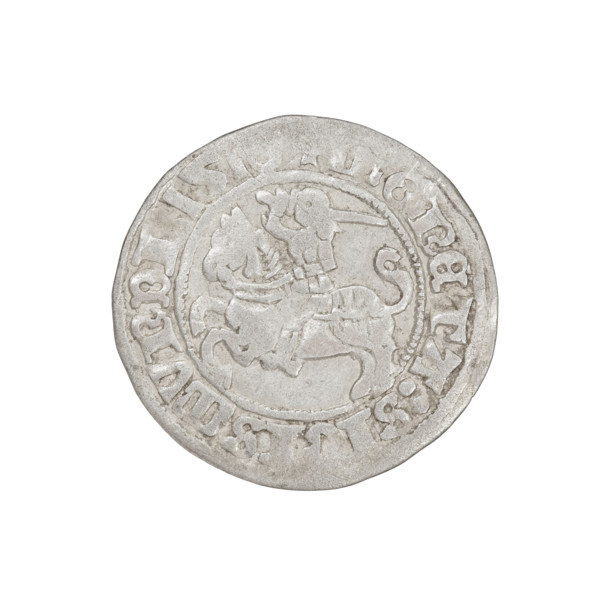 Lithuanian half-grosz, Sigismund I the Old (King of Poland; 1506–1548). Obverse: Pogon (Lithuanian