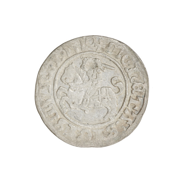 Lithuanian half-grosz, Sigismund I the Old (King of Poland; 1506–1548). Obverse: Pogon (Lithuanian