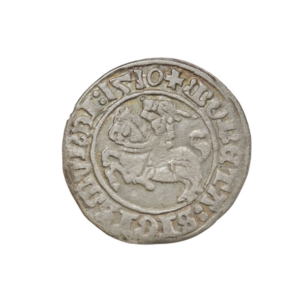 Lithuanian half-grosz, Sigismund I the Old (king of Poland; 1506–1548). Obverse: Pogon (Lithuanian