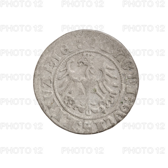 Lithuanian half-grosz, Sigismund I the Old (King of Poland; 1506–1548). Obverse: Pogon (Lithuanian